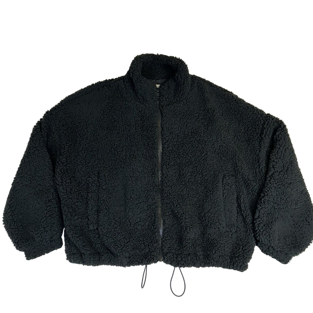 Urban Outfitters Women's Black Faux Sherpa lined Teddy Full Zip Jacket Sz Large